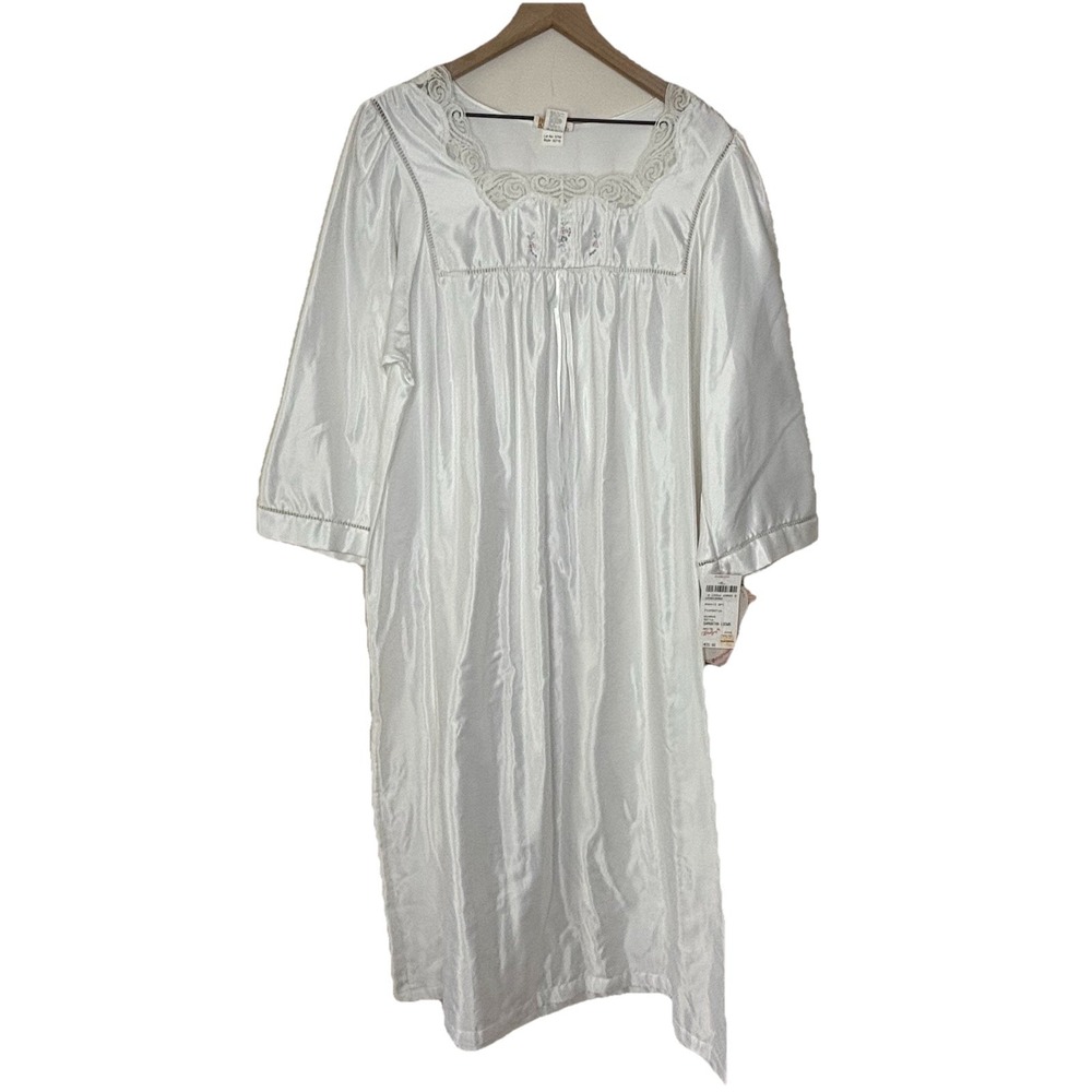 Vintage Barbizon Women's XL Nightgown Lace Cuddleskin Satin NWT White Retro 80s - Picture 2 of 13